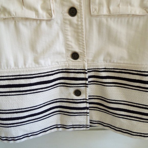 GAP White & Black Striped Mixed Media Denim Button Front Jacket S - Picture 5 of 11